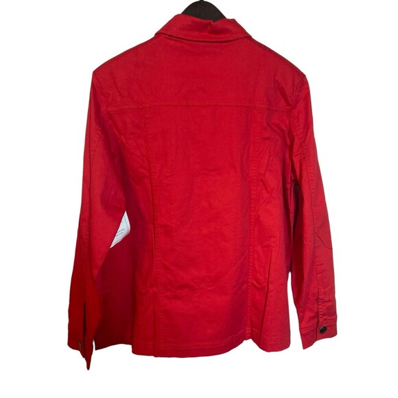Koret Red Jean Blazer Jacket Womens Size Large Zipper Front Shoulder Pads - Picture 2 of 9